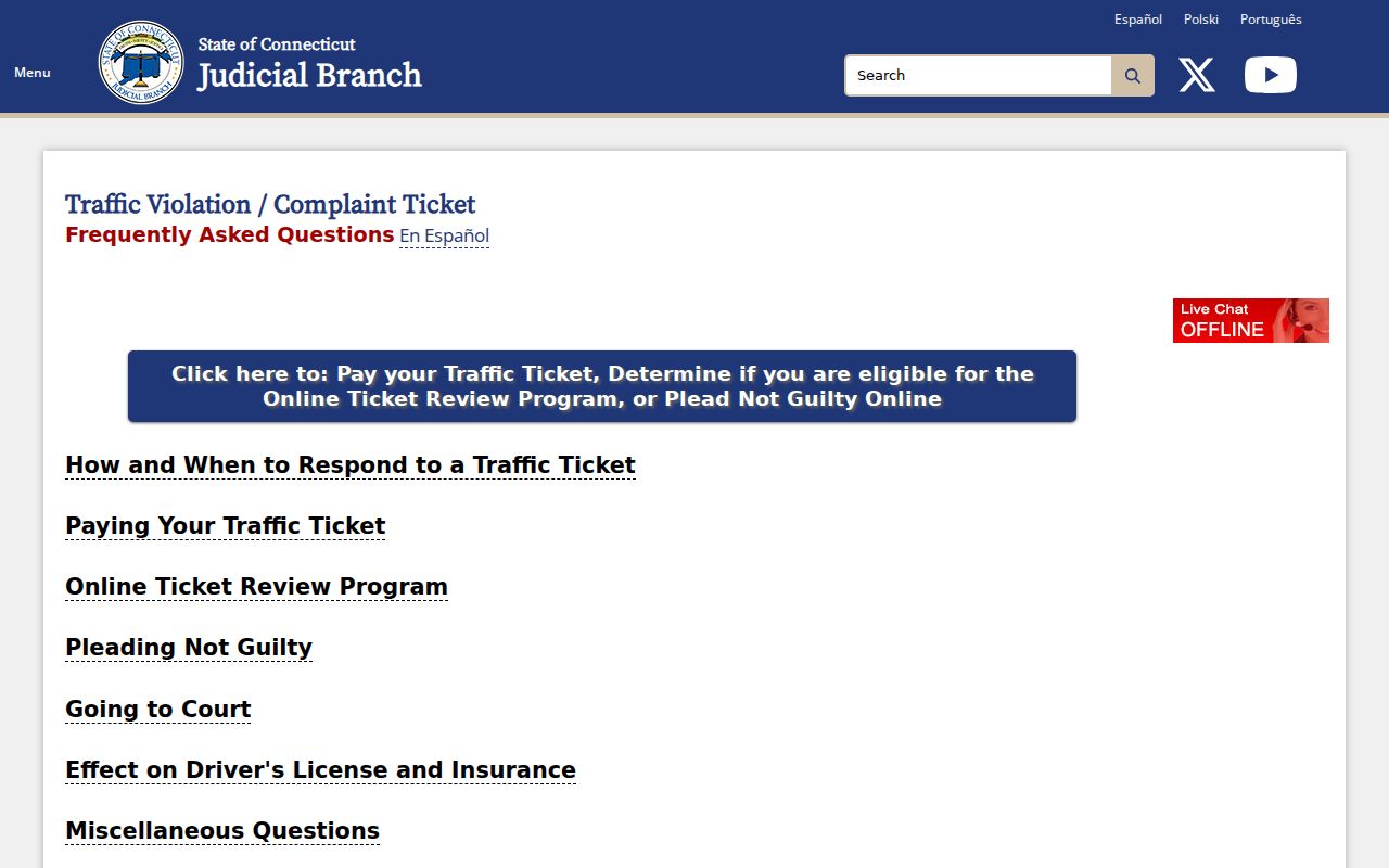 Connecticut court traffic FAQ for West Haven ticket and warrant procedure